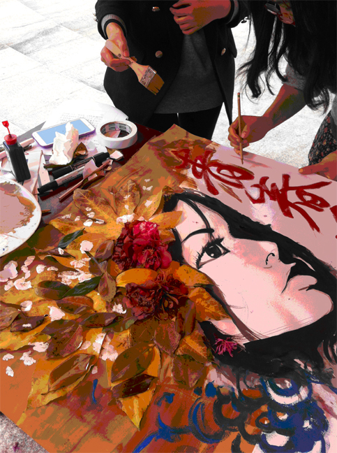 图五:决赛中选手们用花、叶子作为材料创作“青春“为主题的海报